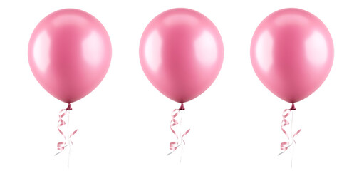 collection of three pink balloons isolated transparent background