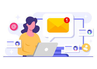 Email marketing flat illustration vector concept, Online business strategy, Advertising, Email newsletter, messaging, Marketing material concept for landing page, web banner, social media, infographic