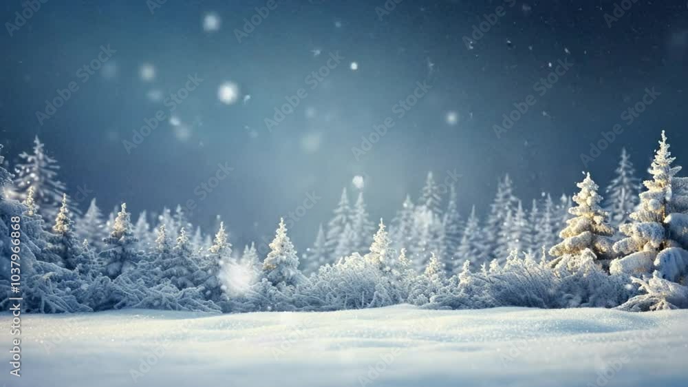 Poster winter wonderland: a serene landscape of snow-covered pine trees bathed in the soft glow of winter l