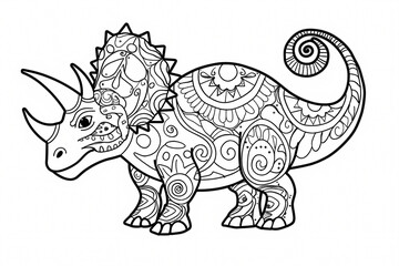 Naklejka premium A colorful, intricate line art illustration of a Triceratops adorned with decorative patterns, showcasing creativity and artistic expression.