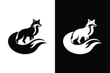 Fox silhouette icon with black and white contrast.