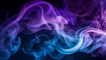 Fototapeta premium Multicolored thick smoke blue and purple neon on a black background. Thick colorful smoke of purple, blue, white on a black isolated background. Background from the smoke of vape