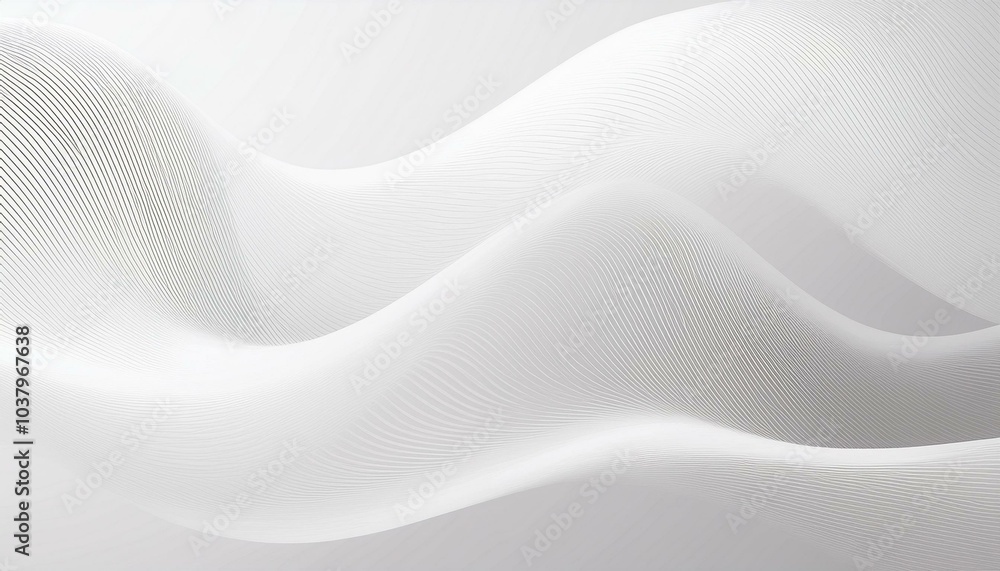 Poster Light gray and white wave flowing modern soft luxury texture with smooth and clean subtle abstract background. A seamless abstract white texture background featuring elegant swirling curves in a wave 