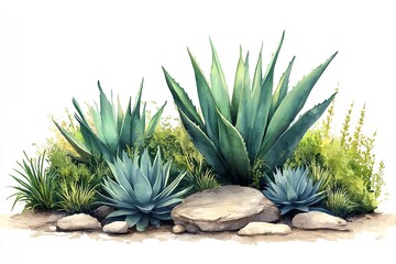 An single agave shrub on a white backdrop. Generative Ai