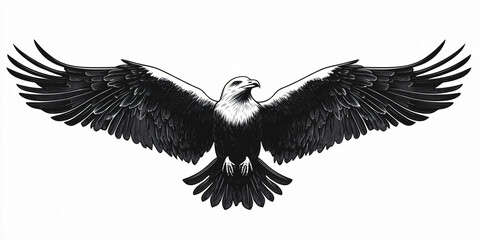 Fototapeta premium A black and white illustration of an eagle with its wings spread wide,