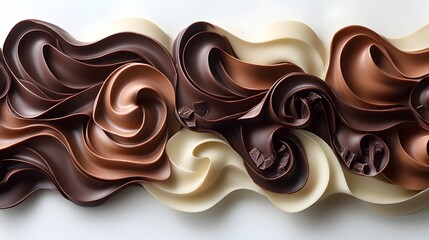 Delicate Chocolate Swirls and Curls Forming a Visually Striking Abstract Tableau