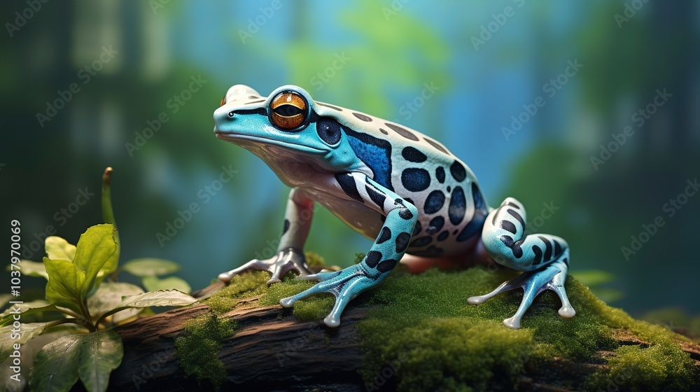 Sticker Amazon milk frog over a blurry background 