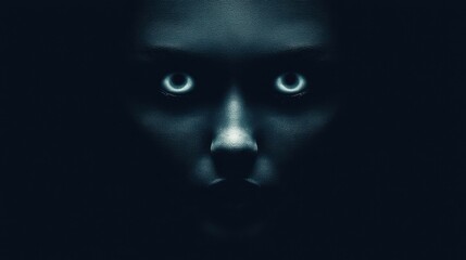 Mysterious Woman s Face with Glowing Eyes in the Dark