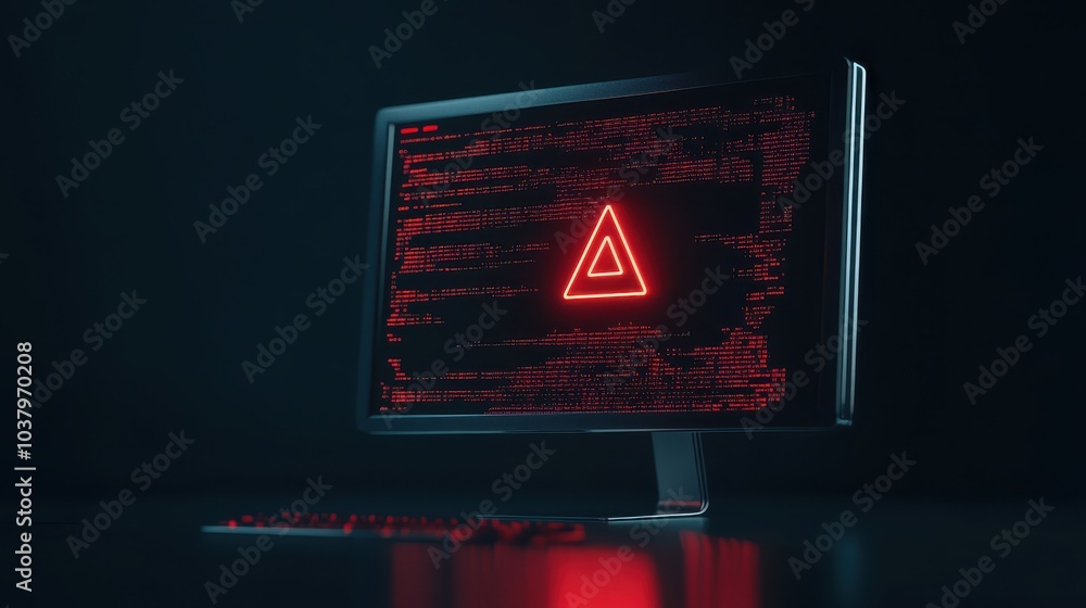 Poster Illuminated screen displaying cybersecurity warning in a dark environment