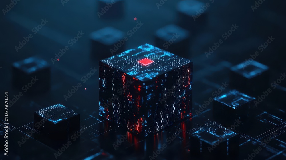 Poster Exploring the future of digital technology through abstract data visualization and 3d cubes