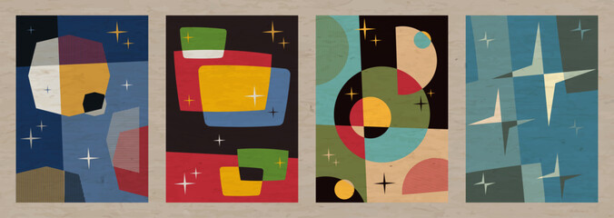 1950s - 1960s Abstract Backgrounds, Atomic Age Colors and Style, Space Age Posters Template Set, Aged Texture Patterns © koyash07