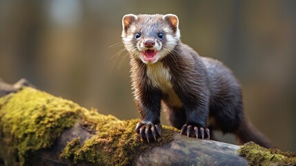 European polecat sticking his tongue out. 