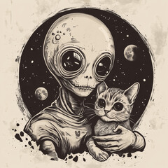 Allien holding a cat tattoo design