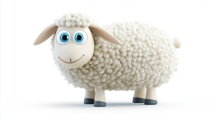 Fototapeta premium Playful cartoon sheep character with bright eyes, isolated on a white backdrop. Great for children products and friendly branding