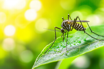 Fototapeta premium Close-up of a Mosquito on a Leaf