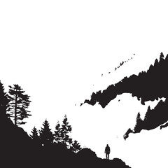Naklejka premium A foggy mountain landscape. silhouette illustration
