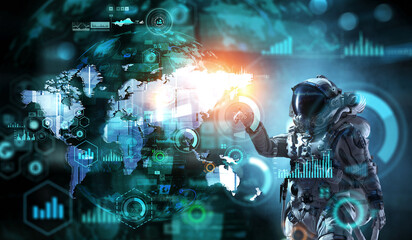 Space technology concept. Mixed media