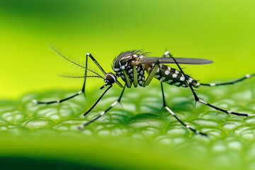 Fototapeta premium Close-up of a Mosquito on a Green Leaf