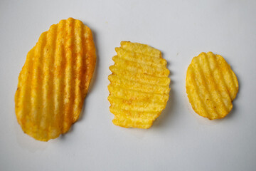 Potato chips on a white background