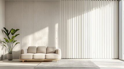 Modern room with vertical blinds fully closed, creating a clean, sleek look in a contemporary interior