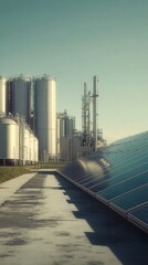 Obraz premium Hybrid Energy Plant with Solar Panels in View