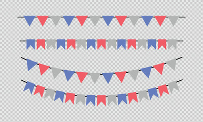 Obraz premium carnival garland, birthday party decoration, Festive flag garland. banner background, colorful pennants, simple vector illustration