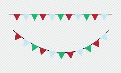 Fototapeta premium Festive flag garland. Carnival park with flags. Birthday, circus border decoration. Bunting flags