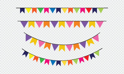 Obraz premium Vector birthday party decoration. Decorative colorful party flags.