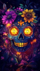 Vibrant Sugar Skull with Neon Colors