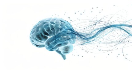 a human brain, with streams of digital code flowing through it