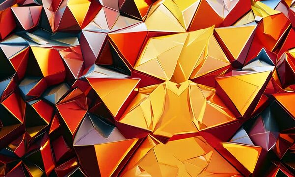 Abstract geometric background with red, orange, and yellow triangular shapes.