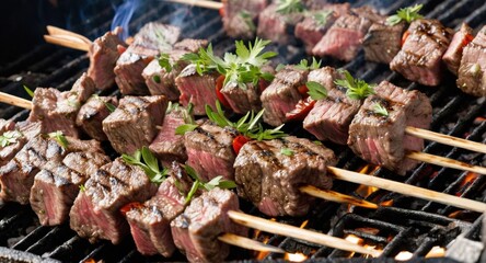 Shashlyk, grilled meat and vegetables