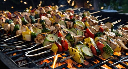 Shashlyk, grilled meat and vegetables