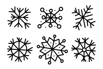 Hand drawn Christmas snowflakes. Set of snowflakes in doodle style. Winter decorative elements for Christmas design, prints, posters, stickers. New Year celebration set in linear style