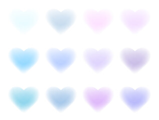 Y2k blurred hearts big set. Blur hearts aura aesthetic element for Valentines Day. Aesthetic aura design covers, romantic elements. Palette of blue tones. Romantic stickers, Glow icons