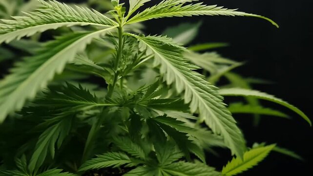 closeup 4K footage cannabis plant grows pot detailed views leaves highlighting popularity home cultivation mp&rsquo;s uses modern rbal remedies cannabidiol products ganja leaf mp drug green nature natural