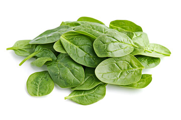 Fototapeta premium Pile of fresh green baby spinach leaves isolated on white background