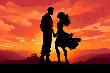 Fototapeta premium silhouette of a couple kissing. lovely moment. relationship and breakup concept. 