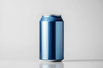 A mockup of a blue soda can set on a white backdrop. Generative Ai