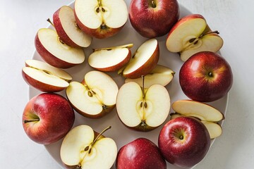 Sliced red apples on a white background