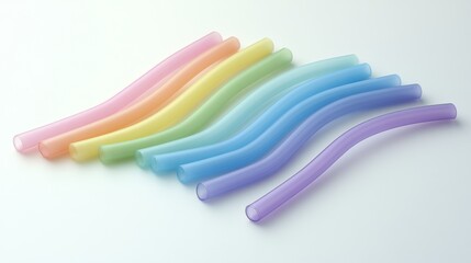 Rainbow Colored Flexible Silicone Drinking Straws on White Background