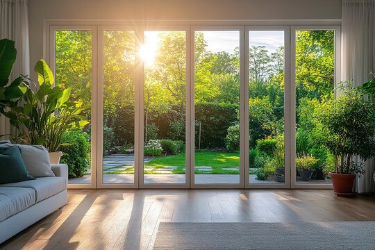 Fototapeta There is a lovely patio and garden in the summer. Generative Ai