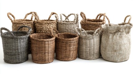 Obraz premium Wicker Baskets Set for Storage and Decoration Rustic Home Decor Natural Woven Baskets F