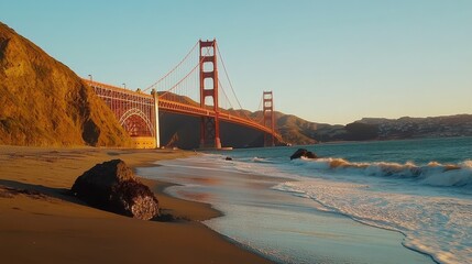 The Golden Gate Bridge photographed during the late afternoon from Marshall's Beach. San Francisco, California, USA.