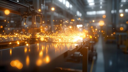 Fototapeta premium Intense Sparks Bursting from Industrial Welding in Factory