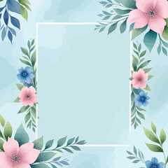 Watercolor Flower Frame For Wedding And Thank You Invitation Template With Abstract Background