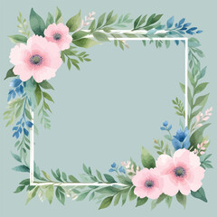 Watercolor Flower Frame For Wedding And Thank You Invitation Template With Abstract Background
