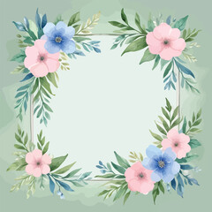Watercolor Flower Frame For Wedding And Thank You Invitation Template With Abstract Background