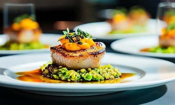 Close-up of a delicious meal with a glass of water on a table.