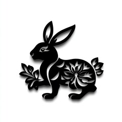 Obraz premium Lunar New Year Rabbit Silhouette Paper Cut Vector Illustration with Floral Bunny and Zodiac Symbol for Chinese Horoscope and Culture